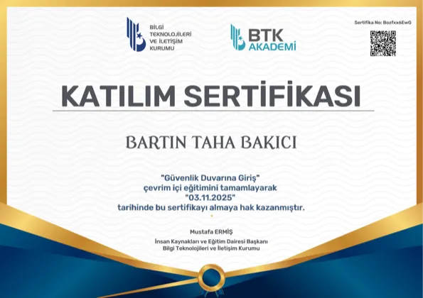 Güvenlik Duvarına Giriş Sertifikası