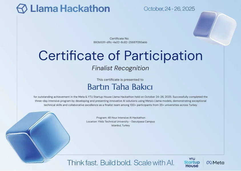 Meta Llama Hackathon Sertifikası